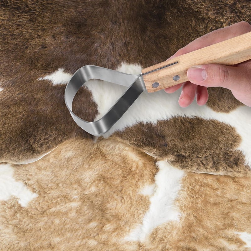 Gosknor 2pcs Pelt Scraper Fleshing Tool, 11.2in Fleshing Knife for Hides Stainless Steel Scraper Flesher Tanning Tools Working Kit for Taxidermy Leather Making Tools Skinning Fur Handling Supplies - Image 5